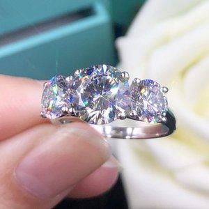 925 Silver Plated Promise Bling Round Shaped CZ Ring, MARR9380